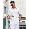 image:imageCOOFANDY Mens Button Down Shirt Short Sleeve Dress Shirt Casual Beach Summer Wedding ShirtWhite  Irregular Lines