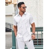 image:imageCOOFANDY Mens Button Down Shirt Short Sleeve Dress Shirt Casual Beach Summer Wedding ShirtWhite  Irregular Lines