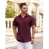 image:imageCOOFANDY Mens Button Down Shirt Short Sleeve Dress Shirt Casual Beach Summer Wedding ShirtWine Red