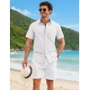 image:imageCOOFANDY Mens Button Down Shirts Short Sleeve Casual Shirt Cotton Summer Beach Linen Wedding ShirtsAwhite