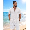 image:imageCOOFANDY Mens Button Down Shirts Short Sleeve Casual Shirt Cotton Summer Beach Linen Wedding ShirtsAwhite