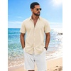 image:imageCOOFANDY Mens Button Down Shirts Short Sleeve Casual Shirt Cotton Summer Beach Linen Wedding ShirtsBeige