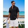 image:imageCOOFANDY Mens Button Down Shirts Short Sleeve Casual Shirt Cotton Summer Beach Linen Wedding ShirtsBlack