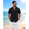 image:imageCOOFANDY Mens Button Down Shirts Short Sleeve Casual Shirt Cotton Summer Beach Linen Wedding ShirtsBlack