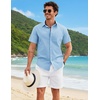 image:imageCOOFANDY Mens Button Down Shirts Short Sleeve Casual Shirt Cotton Summer Beach Linen Wedding ShirtsClear Blue