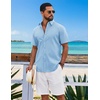 image:imageCOOFANDY Mens Button Down Shirts Short Sleeve Casual Shirt Cotton Summer Beach Linen Wedding ShirtsClear Blue
