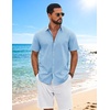 image:imageCOOFANDY Mens Button Down Shirts Short Sleeve Casual Shirt Cotton Summer Beach Linen Wedding ShirtsClear Blue