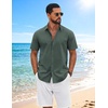 image:imageCOOFANDY Mens Button Down Shirts Short Sleeve Casual Shirt Cotton Summer Beach Linen Wedding ShirtsDark Green