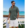image:imageCOOFANDY Mens Button Down Shirts Short Sleeve Casual Shirt Cotton Summer Beach Linen Wedding ShirtsDark Green