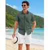 image:imageCOOFANDY Mens Button Down Shirts Short Sleeve Casual Shirt Cotton Summer Beach Linen Wedding ShirtsDark Green