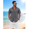 image:imageCOOFANDY Mens Button Down Shirts Short Sleeve Casual Shirt Cotton Summer Beach Linen Wedding ShirtsDark Grey