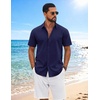 image:imageCOOFANDY Mens Button Down Shirts Short Sleeve Casual Shirt Cotton Summer Beach Linen Wedding ShirtsIndigo