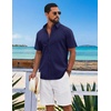 image:imageCOOFANDY Mens Button Down Shirts Short Sleeve Casual Shirt Cotton Summer Beach Linen Wedding ShirtsIndigo