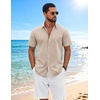 image:imageCOOFANDY Mens Button Down Shirts Short Sleeve Casual Shirt Cotton Summer Beach Linen Wedding ShirtsKhaki