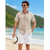 image:imageCOOFANDY Mens Button Down Shirts Short Sleeve Casual Shirt Cotton Summer Beach Linen Wedding ShirtsKhaki