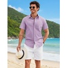 image:imageCOOFANDY Mens Button Down Shirts Short Sleeve Casual Shirt Cotton Summer Beach Linen Wedding ShirtsLavender