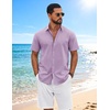 image:imageCOOFANDY Mens Button Down Shirts Short Sleeve Casual Shirt Cotton Summer Beach Linen Wedding ShirtsLavender