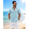 image:imageCOOFANDY Mens Button Down Shirts Short Sleeve Casual Shirt Cotton Summer Beach Linen Wedding ShirtsLight Blue