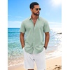 image:imageCOOFANDY Mens Button Down Shirts Short Sleeve Casual Shirt Cotton Summer Beach Linen Wedding ShirtsLight Green