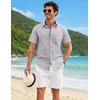image:imageCOOFANDY Mens Button Down Shirts Short Sleeve Casual Shirt Cotton Summer Beach Linen Wedding ShirtsLight Grey