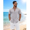 image:imageCOOFANDY Mens Button Down Shirts Short Sleeve Casual Shirt Cotton Summer Beach Linen Wedding ShirtsLight Grey