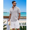 image:imageCOOFANDY Mens Button Down Shirts Short Sleeve Casual Shirt Cotton Summer Beach Linen Wedding ShirtsLight Grey