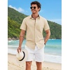 image:imageCOOFANDY Mens Button Down Shirts Short Sleeve Casual Shirt Cotton Summer Beach Linen Wedding ShirtsLight Khaki