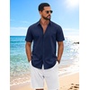 image:imageCOOFANDY Mens Button Down Shirts Short Sleeve Casual Shirt Cotton Summer Beach Linen Wedding ShirtsNavy Blue