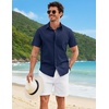 image:imageCOOFANDY Mens Button Down Shirts Short Sleeve Casual Shirt Cotton Summer Beach Linen Wedding ShirtsNavy Blue