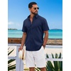 image:imageCOOFANDY Mens Button Down Shirts Short Sleeve Casual Shirt Cotton Summer Beach Linen Wedding ShirtsNavy Blue