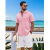 image:imageCOOFANDY Mens Button Down Shirts Short Sleeve Casual Shirt Cotton Summer Beach Linen Wedding ShirtsPink