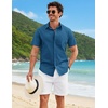 image:imageCOOFANDY Mens Button Down Shirts Short Sleeve Casual Shirt Cotton Summer Beach Linen Wedding ShirtsSea Blue
