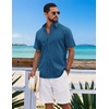 image:imageCOOFANDY Mens Button Down Shirts Short Sleeve Casual Shirt Cotton Summer Beach Linen Wedding ShirtsSea Blue