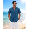 image:imageCOOFANDY Mens Button Down Shirts Short Sleeve Casual Shirt Cotton Summer Beach Linen Wedding ShirtsSea Blue