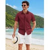 image:imageCOOFANDY Mens Button Down Shirts Short Sleeve Casual Shirt Cotton Summer Beach Linen Wedding ShirtsWine Red