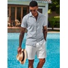 image:imageCOOFANDY Mens Button Down Shirts Short Sleeve Casual Shirts Summer Beach Linen Shirts with PocketBlue