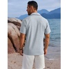 image:imageCOOFANDY Mens Button Down Shirts Short Sleeve Casual Shirts Summer Beach Linen Shirts with PocketBlue