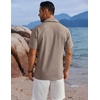 image:imageCOOFANDY Mens Button Down Shirts Short Sleeve Casual Shirts Summer Beach Linen Shirts with PocketBrown