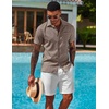 image:imageCOOFANDY Mens Button Down Shirts Short Sleeve Casual Shirts Summer Beach Linen Shirts with PocketBrown