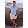 image:imageCOOFANDY Mens Button Down Shirts Short Sleeve Casual Shirts Summer Beach Linen Shirts with PocketClear Blue