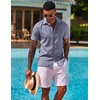 image:imageCOOFANDY Mens Button Down Shirts Short Sleeve Casual Shirts Summer Beach Linen Shirts with PocketDark Blue