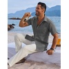 image:imageCOOFANDY Mens Button Down Shirts Short Sleeve Casual Shirts Summer Beach Linen Shirts with PocketDark Grey