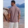 image:imageCOOFANDY Mens Button Down Shirts Short Sleeve Casual Shirts Summer Beach Linen Shirts with PocketDark Red