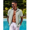 image:imageCOOFANDY Mens Button Down Shirts Short Sleeve Casual Shirts Summer Beach Linen Shirts with PocketGreen