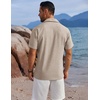 image:imageCOOFANDY Mens Button Down Shirts Short Sleeve Casual Shirts Summer Beach Linen Shirts with PocketKhaki