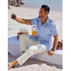 image:imageCOOFANDY Mens Button Down Shirts Short Sleeve Casual Shirts Summer Beach Linen Shirts with PocketLight Blue