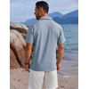 image:imageCOOFANDY Mens Button Down Shirts Short Sleeve Casual Shirts Summer Beach Linen Shirts with PocketLight Denim Blue