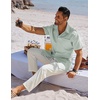 image:imageCOOFANDY Mens Button Down Shirts Short Sleeve Casual Shirts Summer Beach Linen Shirts with PocketLight Green