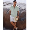 image:imageCOOFANDY Mens Button Down Shirts Short Sleeve Casual Shirts Summer Beach Linen Shirts with PocketLight Green