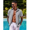 image:imageCOOFANDY Mens Button Down Shirts Short Sleeve Casual Shirts Summer Beach Linen Shirts with PocketLight Grey